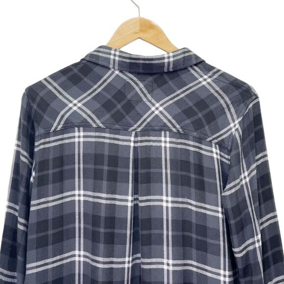 Rails Bianca Shirt Dress Onyx Slate Gray & White Plaid Button Front Size Small - Picture 6 of 13